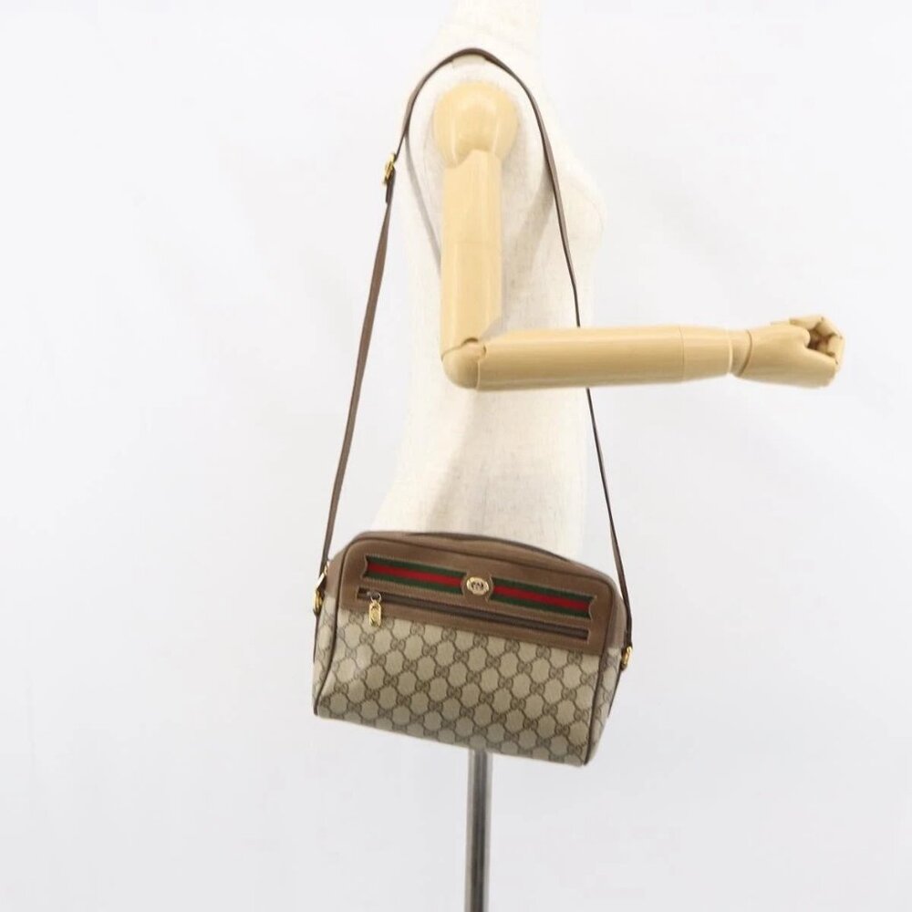 GUCCI GG Supreme Web Sherry Line Bag PVC Beige Gold 56 02 088 Auth ep12386